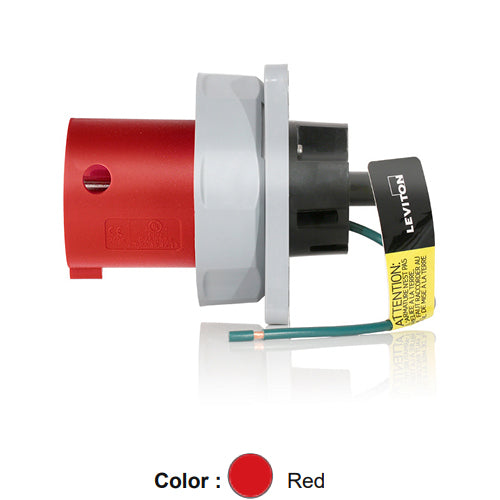 Leviton 560B7WLEV, LEV Series North American-Rated IEC 60309-1 & 60309-2 Pin & Sleeve Inlet, Industrial Grade, 3-Phase, 60A 277/480V, 4-Pole, 5-Wire, IP66/IP67/IP68/IP69K, Watertight, Red