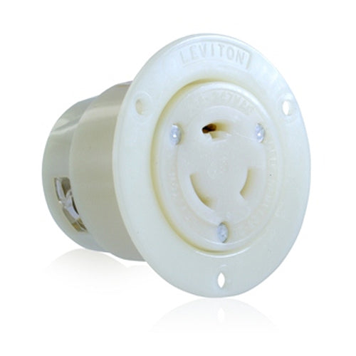 Leviton 3756, Flanged Outlet Locking Receptacle, Industrial Grade, 20A 347V, NEMA L24-20R, 2-Pole, 3-Wire, Grounding, White