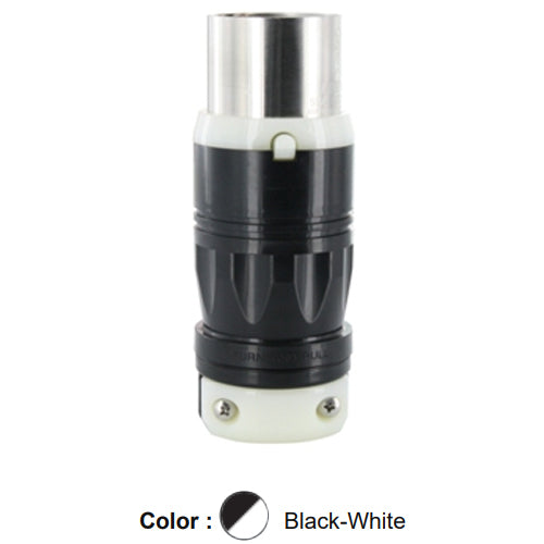 Leviton 3763C, Locking Plug, Industrial Grade, 50A 250VDC/600VAC, Non-NEMA, 2-Pole, 3-Wire, Grounding, Black/White