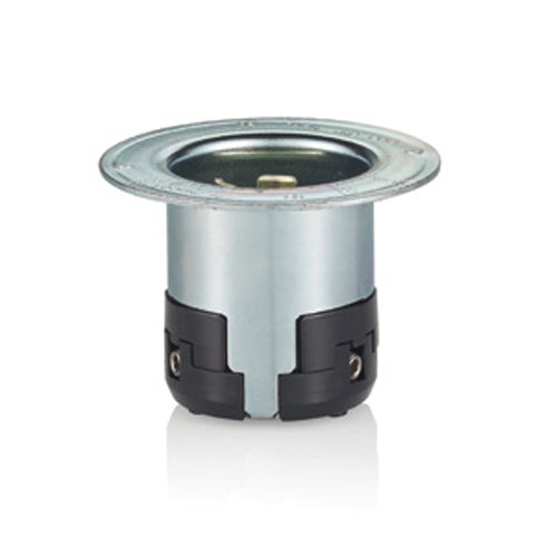 Leviton 3777, Black & White Locking Flanged Inlet, Industrial Grade, 50 Amp, 250V DC/600V AC, Non-NEMA, 2-Pole, 3-Wire, Grounding, Gray Metal