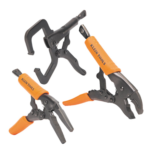 Klein Tools 38664, Locking Pliers Set, C-Clamp, Long Nose, Curved Jaw, 3-Piece