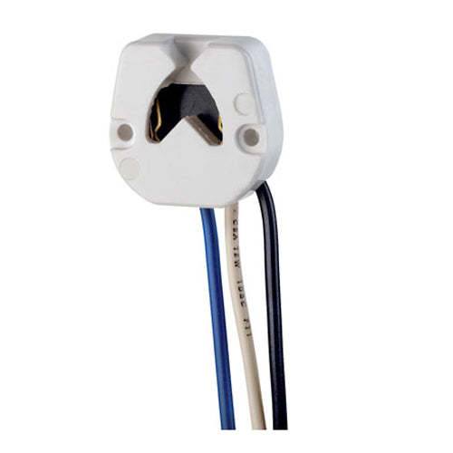Leviton 389-W, Standard Fluorescent Lampholder, Medium Base, Bi-Pin, Butt-On, Butt-On, Screw Mount, Turn-Type, Disconnect with Blue Lead, 9-Inch 18-AWM TEW Wire Leads, White