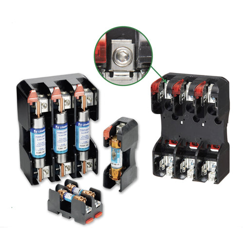 Littelfuse LFR 60A Class R Indicating Fuse Block, Box Lug Slot Screw, 2 Poles, 250Vac/Vdc, LFR25060-2CID