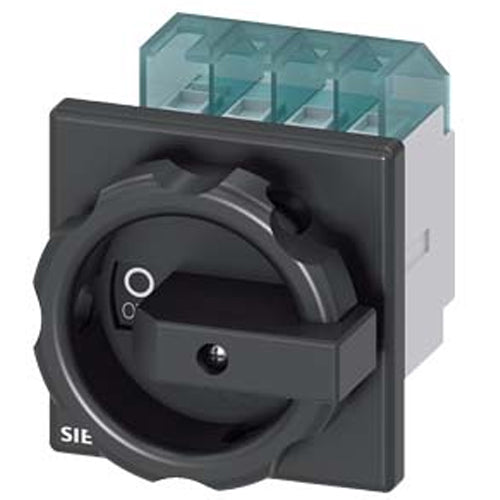 Siemens 3LD20030TK51, SENTRON, Switch Disconnector 3LD, Main Switch, 3-Pole, Iu: 16 A, Operating Power / at AC-23 A at 400 V: 7.5 KW, Front-Mounted, Rotary Operating Mechanism, Black, 4-Hole Mounting of the Handle