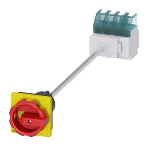 Siemens 3LD21131TL53, SENTRON, Switch Disconnector 3LD, Emergency Switching-Off Switch, 4- Pole, Iu: 25 A, Operating Power / at AC-23 A 400 V: 9.5 KW, Floor Mounting with Door Coupling, Rotary Operating Mechanism, Red / Yellow