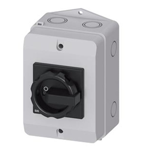 Siemens 3LD21640TB510US2, SENTRON, Switch Disconnector 3LD, Main Switch, 3-Pole, Iu: 25 A, Operating Power / at AC-23 A at 400 V: 9.5 KW, Molded-Plastic Encapsulation for Inch Cable Gland, Rotary Operating Mechanism, Black