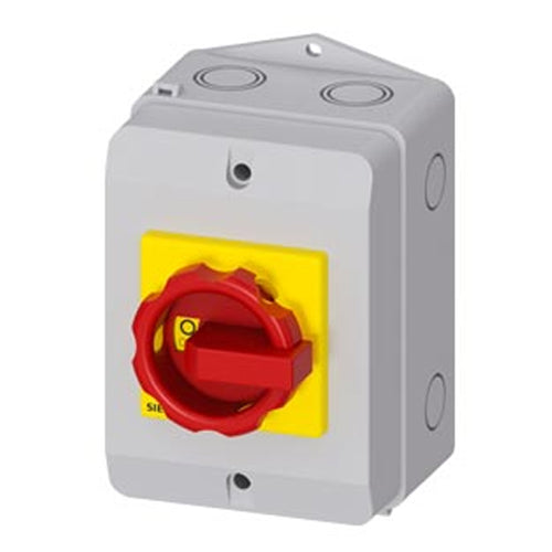 Siemens 3LD21641GP530US2, SENTRON, Switch Disconnector 3LD, Emergency Switching-Off Switch, 3- Pole, Iu: 25 A, Operating Power / at AC-23 A 400 V: 9.5 KW, Molded Plastic Encapsulation for Inch Cable Gland, 1 NC, 1 NO