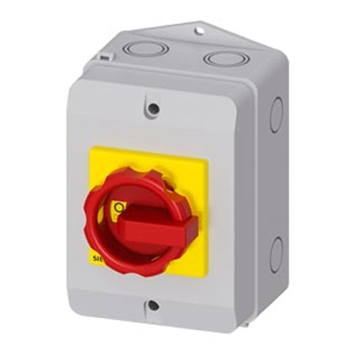 Siemens 3LD22642TW530US2, SENTRON, Switch Disconnector 3LD, Emergency Switching-Off Switch, 3- Pole, Iu: 32 A, Operating Power / at AC-23 A 400 V: 11.5 KW, Molded-Plastic Encapsulation For Inch Screw Connection 4 NO