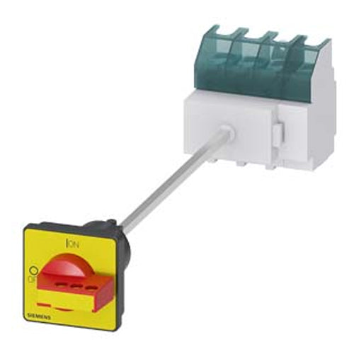 Siemens 3LD25171TL13, SENTRON, Switch Disconnector 3LD, Emergency Off Switch, 4-Pole, Iu: 63 A, Operating Power / at AC-23 A at 400 V: 22 KW, Floor Mounting with Door Coupling, Defeatable Knob-Operated Mechanism, Red/Yellow