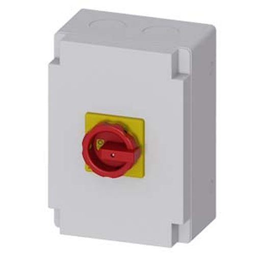 Siemens 3LD27660TB530US2, SENTRON, Switch Disconnector 3LD, Emergency Switching-Off Switch, 3- Pole, Iu: 100 A, Operating Power / at AC-23 A 400 V: 37 KW, Molded Plastic Encapsulation for Inch Cable Gland, Rotary Operating Mechanism, Red/Yellow