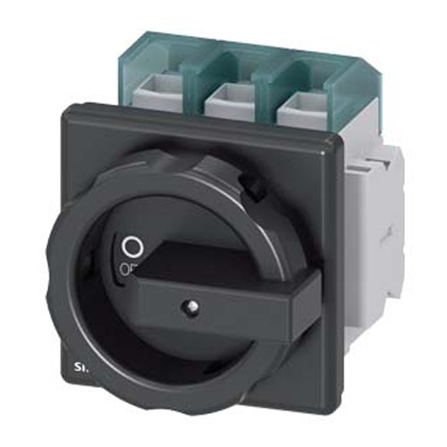 Siemens 3LD28041TP51, SENTRON, Switch Disconnector 3LD, Main Switch, 3-Pole, Iu: 125 A, Operating Power / at AC-23 A at 400 V: 45 KW, Front-Mounted, 1 NC, 1 NO, Rotary Operating Mechanism, Black, 4-Hole Mounting of the Handle