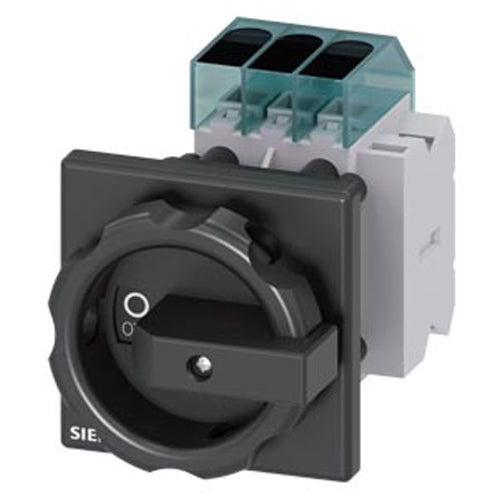 Siemens 3LD33541TK51, 3LD3 Switch Disconnector, Iu 40 A Main Switch 3-Pole Rated Operational Power at AC-23 A at 400 V 18.5 KW Front Plate Mounting Basic Switch with Center-Hole Mounting 22.5 mm Knob-Operated Mechanism