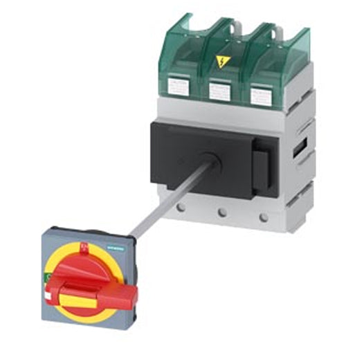 Siemens 3LD56100TK13, SENTRON 3LD5 Switch Disconnector UL, EMERGENCY-OFF Switch, 3-Pole, Operational Power at AC-23 A at 400 V: 55 KW, Floor Mounting with Door Coupling, Defeatable Rotary Operating Mechanism