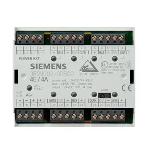 Siemens 3RG90020DA00, AS-Interface Module F90, Digital 4 DI/4 DQ, IP20 4 x Inputs For 3-Wire Sensor 4 x Output, 2 A, 24 V DC Maximal 6 A For All Outputs Connection Via Screw Terminals Width 90 mm