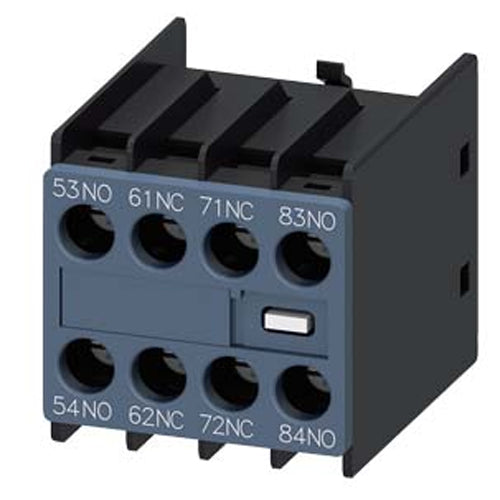 Siemens 3RH29111GA22, Auxiliary Switch, On The Front, 2 NO + 2 NC, 53/54, 61/62, 71/72, 83/84, Current Path: 1 NO, 1 NC, 1 NC, 1 NO, Screw Terminal, Physically Coded, Only With Contactor Relays 3RH2140 And 3RH2440 Combinable (According To EN 50011)