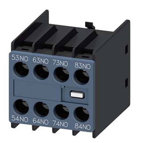 Siemens 3RH29111GA40, Auxiliary Switch, On The Front, 4 NO, 53/54, 63/64, 73/74, 83/84, Current Path: 1 NO, 1 NO, 1 NO, 1 NO, Screw Terminal, Physically Coded, Only With Contactor Relays 3RH2140 And 3RH2440 Combinable (According To EN 50011)