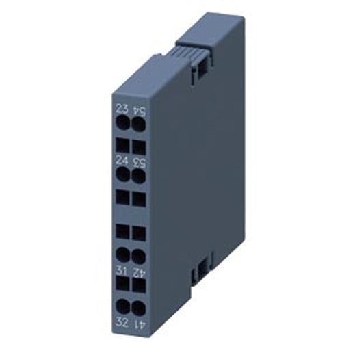 Siemens 3RH29112DE11, Auxiliary Switch, Solid-State Compatible, Lateral, 1 NO + 1 NC, On The Left: 41/42, 53/54, Current Path: 1 NC, 1 NO, On The Right: 23/24, 31/32, Current Path: 1 NO, 1 NC, Spring-Loaded Terminal, For Contactors 3RT2.1