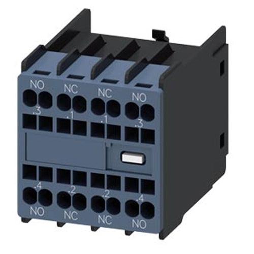 Siemens 3RH29112FA22, Auxiliary Switch, On The Front, 2 NO + 2 NC, .3/.4, .1/.2, .1/.2, .3/.4, Current Path: 1 NO, 1 NC, 1 NC, 1 NO, Spring-Loaded Terminal, For Contactors 3RT2 And Contactor Relays 3RH2