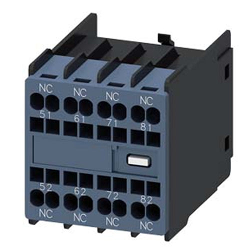 Siemens 3RH29112GA04, Auxiliary Switch, On The Front, 4 NC, 51/52, 61/62, 71/72, 81/82, Current Path: 1 NC, 1 NC, 1 NC, 1 NC, Spring-Loaded Terminal, Physically Coded, Only With Contactor Relays 3RH2140 And 3RH2440 Combinable (According To EN 50011)