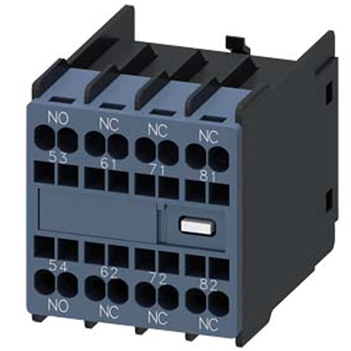Siemens 3RH29112GA13, Auxiliary Switch, On The Front, 1 NO + 3 NC, 53/54, 61/62, 71/72, 81/82, Current Path: 1 NO, 1 NC, 1 NC, 1 NC, Spring-Loaded Terminal, Physically Coded, Only With Contactor Relays 3RH2140 And 3RH2440 Combinable