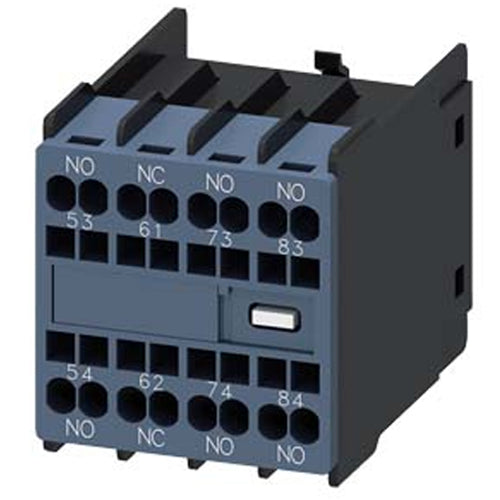 Siemens 3RH29112GA31, Auxiliary Switch, On The Front, 3 NO + 1 NC, 53/54, 61/62, 73/74, 83/84, Current Path: 1 NO, 1 NC, 1 NO, 1 NO, Spring-Loaded Terminal, Physically Coded, Only With Contactor Relays 3RH2140 And 3RH2440 Combinable