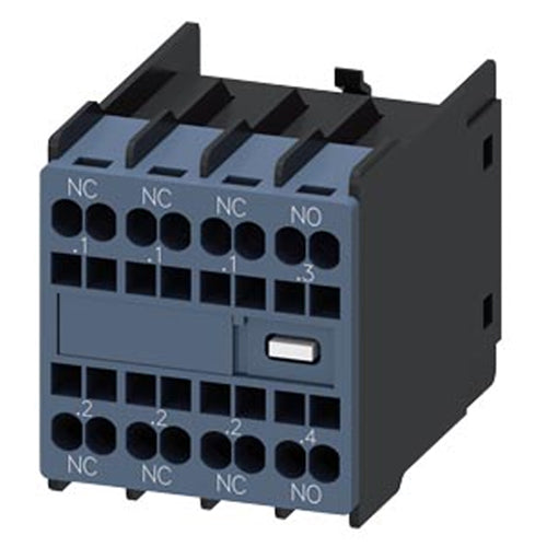 Siemens 3RH29112HA13, Auxiliary Switch, On The Front, 1 NO+ 3 NC, .1/.2, .1/.2, .1/.2, .3/.4, Current Path: 1 NC, 1 NC, 1 NC, 1 NO, Spring-Loaded Terminal, For Contactors 3RT2 And Contactor Relays 3RH2