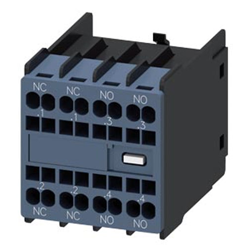 Siemens 3RH29112HA22, Auxiliary Switch, On The Front, 2 NO + 2 NC, .1/.2, .1/.2, .3/.4, .3/.4, Current Path: 1 NC, 1 NC, 1 NO, 1 No, Spring-Loaded Terminal, For Contactors 3RT2 And Contactor Relays 3RH2