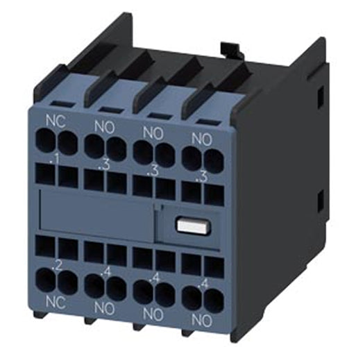 Siemens 3RH29112HA31, Auxiliary Switch, On The Front, 3 NO + 1 NC, .1/.2, .3/.4, .3/.4, .3/.4, Current Path: 1 NC, 1 NO, 1 NO, 1 NO Spring-Loaded Terminal, For Contactors 3RT2 And Contactor Relays 3RH2
