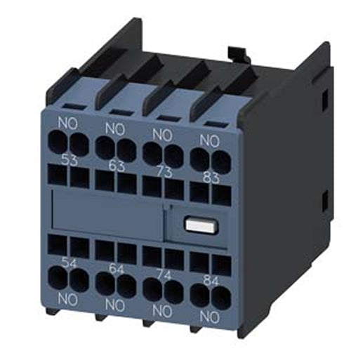 Siemens 3RH29112XA400MA0, Auxiliary Switch, On The Front, 4 NO, 53/54, 63/64, 73/74, 83/84, Current Path: 1 NO, 1 NO, 1 NO, 1 NO, Spring-Loaded Terminal, For Contactors 3RT2 And Contactor Relays 3RH2