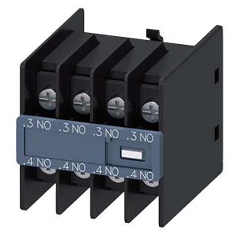 Siemens 3RH29114FA40, Auxiliary Switch, On The Front, 4 NO, .3/.4, .3/.4, .3/.4, .3/.4, Current Path: 1 NO, 1 NO, 1 NO, 1 NO, Ring Cable Lug Connection, For Contactors 3RT2 And Contactor Relays 3RH2