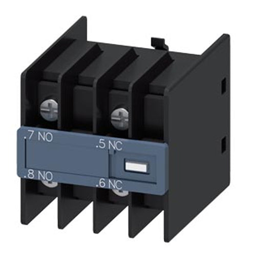 Siemens 3RH29114FB11, Auxiliary Switch, On The Front, 1 NO + 1 NC, 11 U, .7/.8, --/--, .5/.6, --/--, Current Path: 1 NO (Leading), --, 1 NC (Lagging), --, Ring Cable Lug Connection, For Contactors 3RT2 And Contactor Relays 3RH2