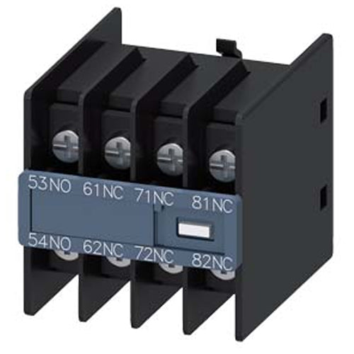 Siemens 3RH29114GA13, Auxiliary Switch, On The Front, 1 NO + 3 NC, 53/54, 61/62, 71/72, 81/82, Current Path: 1 NO, 1 NC, 1 NC, 1 NC, Ring Cable Lug Connection, Physically Coded, Only With Contactor Relays 3RH2140 And 3RH2441 Combinable