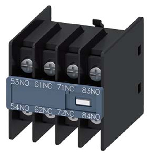 Siemens 3RH29114GA22, Auxiliary Switch, On The Front, 2 NO + 2 NC, 53/54, 61/62, 71/72, 83/84, Current Path: 1 NO, 1 NC, 1 NC, 1 NO, Ring Cable Lug Connection, Physically Coded, Only With Contactor Relays 3RH2140 And 3RH2442 Combinable