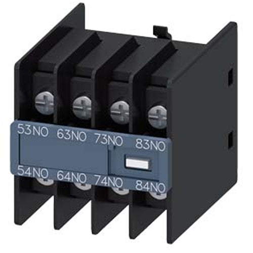 Siemens 3RH29114GA40, Auxiliary Switch, On The Front, 4 NO, 53/54, 63/64, 73/74, 83/84, Current Path: 1 NO, 1 NO, 1 NO, 1 NO, Ring Cable Lug Connection, Physically Coded, Only With Contactor Relays 3RH2140 And 3RH2444 Combinable