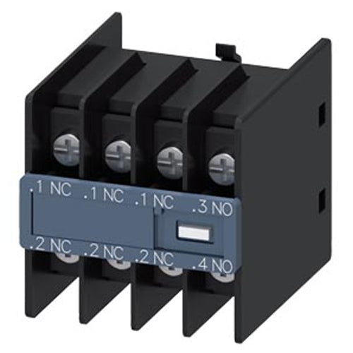 Siemens 3RH29114HA13, Auxiliary Switch, On The Front, 1 NO + 3 NC, .1/.2, .1/.2, .1/.2, .3/.4, Current Path: 1 NC, 1 NC, 1 NC, 1 NO, Ring Cable Lug Connection, For Contactors 3RT2 And Contactor Relays 3RH2