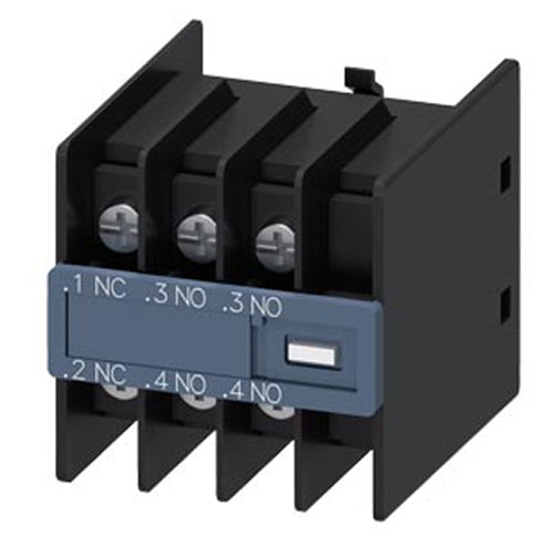 Siemens 3RH29114HA21, Auxiliary Switch, On The Front, 2 NO + 1 NC, .1/.2, .3/.4, .3/.4, --/--, Current Path: 1 NC, 1 NO, 1 NO, --, Ring Cable Lug Connection, For Contactors 3RT2 And Contactor Relays 3RH2