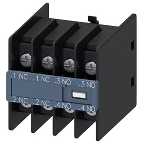 Siemens 3RH29114HA22, Auxiliary Switch, On The Front, 2 NO + 2 NC, .1/.2, .1/.2, .3/.4, .3/.4, Current Path: 1 NC, 1 NC, 1 NO, 1 NO, Ring Cable Lug Connection, For Contactors 3RT2 And Contactor Relays 3RH2