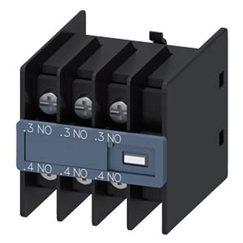 Siemens 3RH29114HA30, Auxiliary Switch, On The Front, 3 NO, .3/.4, .3/.4, .3/.4, --/--, Current Path: 1 NO, 1 NO, 1 NO, --, Ring Cable Lug Connection, For Contactors 3RT2 And Contactor Relays 3RH2