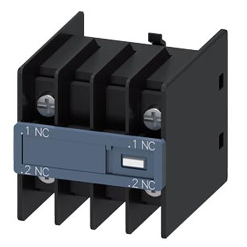 Siemens 3RH29114NF02, Auxiliary Switch, Solid-State Compatible, On The Front, 2 NC, .1/.2, --/--, --/--, .1/.2, Current Path: 1 NC, --, --, 1 NC, Ring Cable Lug Connection, For Contactors 3RT2 And Contactor Relays 3RH2