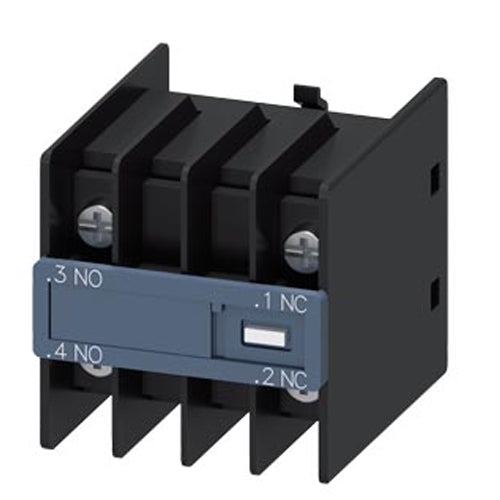 Siemens 3RH29114NF11, Auxiliary Switch, Solid-State Compatible, On The Front, 1 NO + 1 NC, .3/.4, --/--, --/--, .1/.2, Current Path: 1 NO, --, --, 1 NC, Ring Cable Lug Connection, For Contactors 3RT2 And Contactor Relays 3RH2