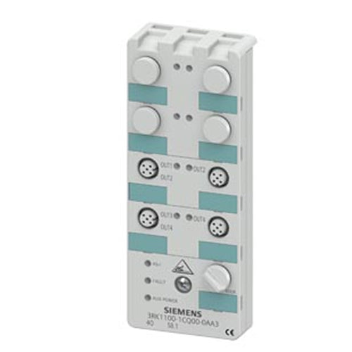 Siemens 3RK1100-1CQ00-0AA3, AS-i Compact Module K60 Digital 4 DQ, IP67 4 x Output, 2 A 24 V DC Maximal 4 A for All Outputs 4 x M12 Socket Y-II Assignment Mounting Plate 3RK1901-0CA00 Must Be Ordered Separately