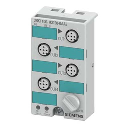 Siemens 3RK1100-1CQ20-0AA3, AS-i Compact Module K45 Digital 4 DQ, IP67 4 x Output, 1 A 24 V DC Maximal 3 A for All Outputs 4 x M12 Socket Mounting Plate 3RK1901-2EA00 or 3RK1901-2DA00 Must Be Ordered Separately