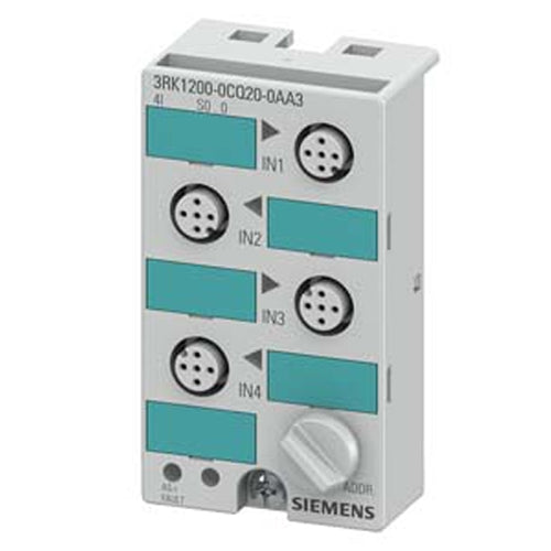 Siemens 3RK1200-0CQ20-0AA3, AS-i Compact Module K45 Digital 4 DI, IP67 4 x Input, Maximum 200 mA 4 x M12 Socket Mounting Plate 3RK1901-2EA00 or 3RK1901-2DA00 Must Be Ordered Separately