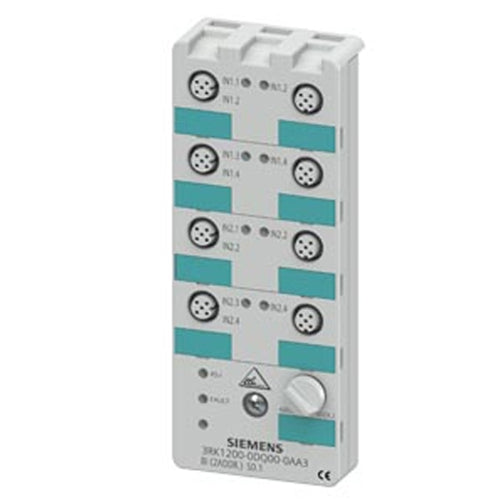 Siemens 3RK1200-0DQ00-0AA3, AS-i Compact Module K60 Digital 8 DI, IP67 8 x Inputs, Maximum 200 mA 8 x M12 Socket Y-II Assignment Mounting Plate 3RK1901-0CA00 Must Be Ordered Separately