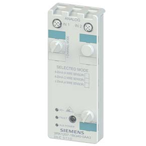Siemens 3RK1207-1BQ40-0AA3, AS-i Compact Module K60 Analog 2 AI, IP67 2 x Input, Current 4..20 mA, +/- 20 mA for 4-Wire Sensors 2 x M12 Socket Mounting Plate 3RK1901-0CA00 Must Be Ordered Separately