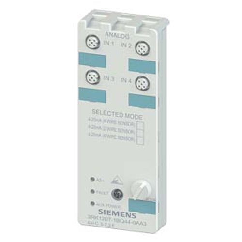 Siemens 3RK1207-1BQ44-0AA3, AS-i Compact Module K60 Analog 4 AI, IP67 4 x Input, Current 4..20 mA, +/- 20 mA for 4-Wire Sensors 4 x M12 Socket Mounting Plate 3RK1901-0CA00 Must Be Ordered Separately