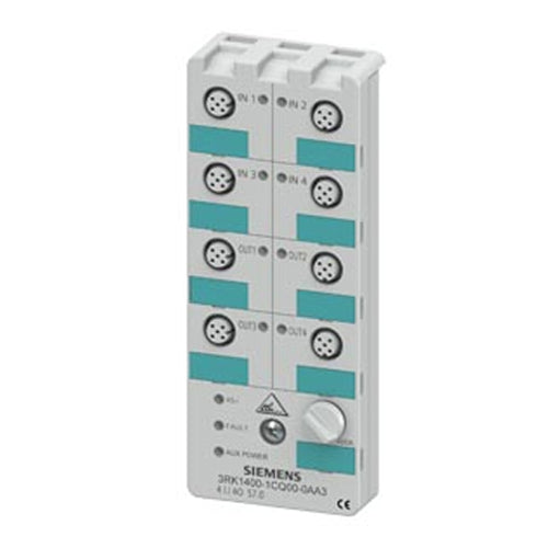 Siemens 3RK1400-1CQ00-0AA3, AS-i Compact Module K60 Digital 4 DI/4 DQ, IP67 4 x Input, Maximum 200 mA 4 x Output, 2 A, 24 V DC Maximal 4 A For All Outputs 8 x M12 Socket Mounting Plate 3RK1901-0CA00 Must Be Ordered Separately