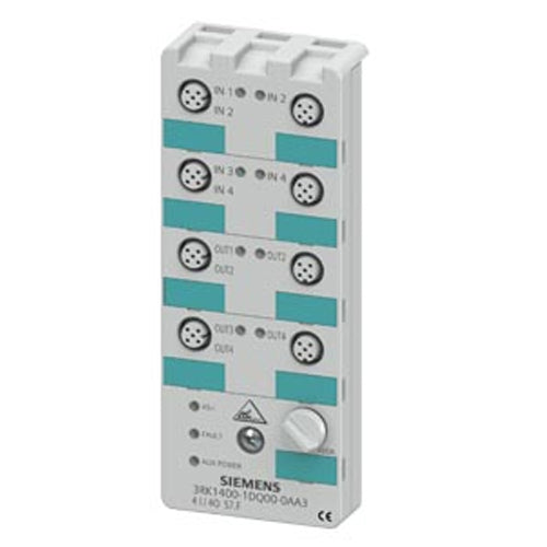 Siemens 3RK1400-1DQ01-0AA3, AS-i Compact Module K60 Digital 4 DI/4 DQ, IP67 4 x Input, Maximum 200 mA 4 x Output, 1 A, 24 V DC 8 x M12 Socket Y-II Assignment Mounting Plate 3RK1901-0CA00 Must Be Ordered Separately