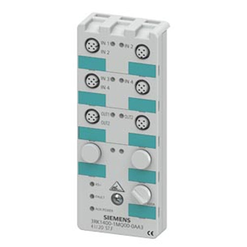 Siemens 3RK14001MQ000AA3, AS-i Compact Module K60 Digital 4 DI/2 DQ, IP67 4 x Input, Maximum 200 mA 2 x Output, 2 A, 24 V DC 6 x M12 Socket Y-II Assignment Mounting Plate 3RK1901-0CA00 Must Be Ordered Separately