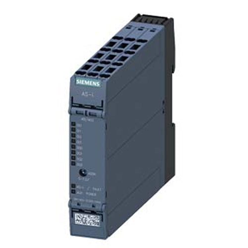 Siemens 3RK14002CG002AA2, AS-i SlimLine Compact Module SC22.5 Digital 4 DI/4 DQ, IP20 4 x Inputs For 3-Wire Sensor Sensor Supply Can Be Switched Over 4 x Output, 2 A, 24 V DC Maximal 4 A For All Outputs Spring-Type Terminals Overall Width 22.5 mm